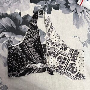 SHEIN Black and White Paisley Crop Top